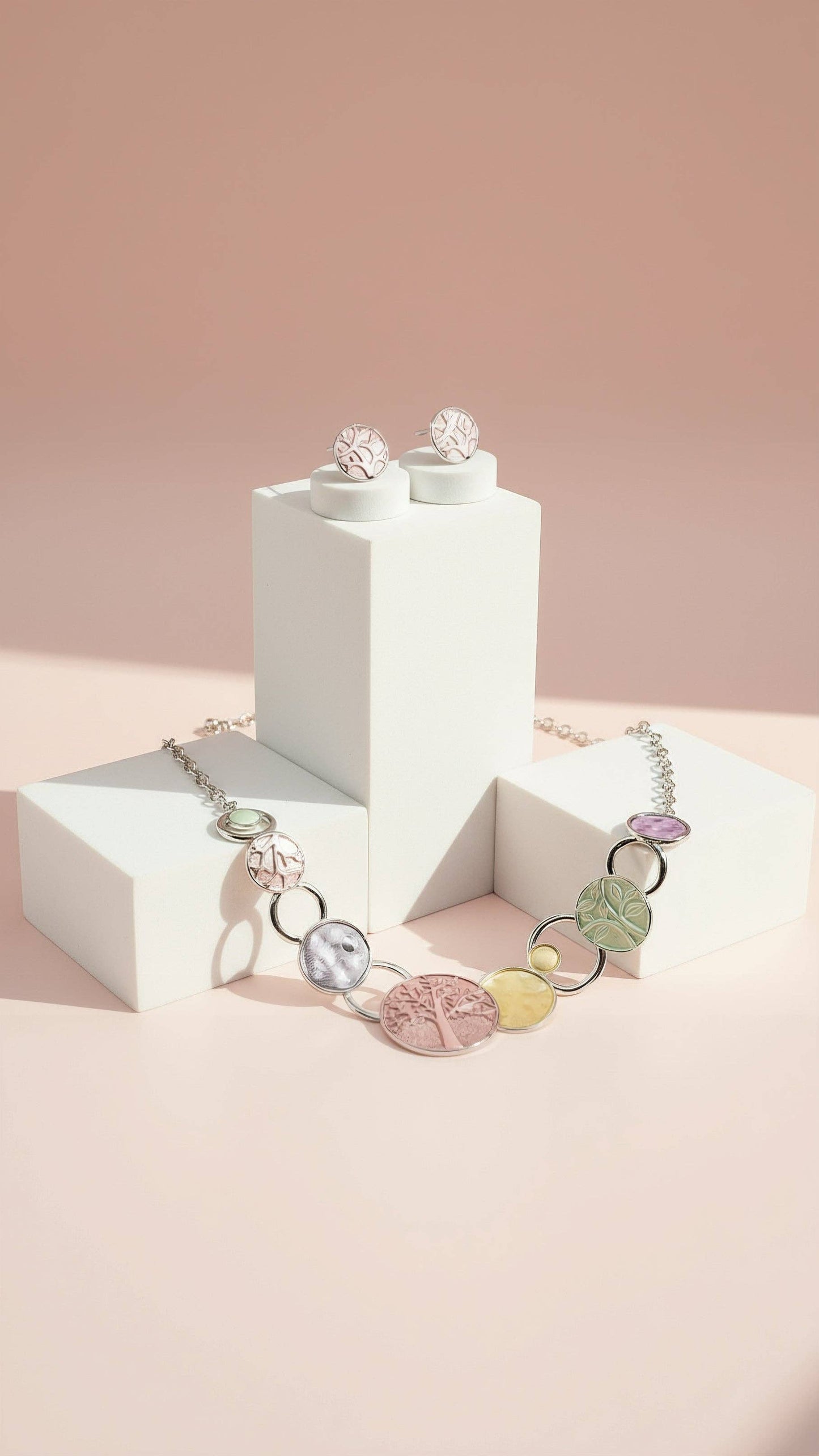 Abstract Tree Of Life Necklace & Earrings Set: White
