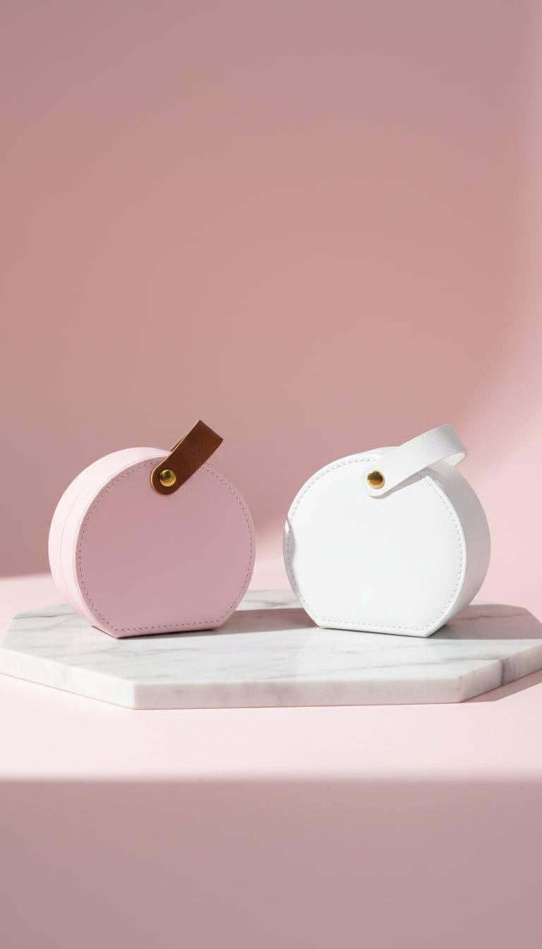 Mini Circular Travel Jewellery Case Compact Jewellery Storage Box: White