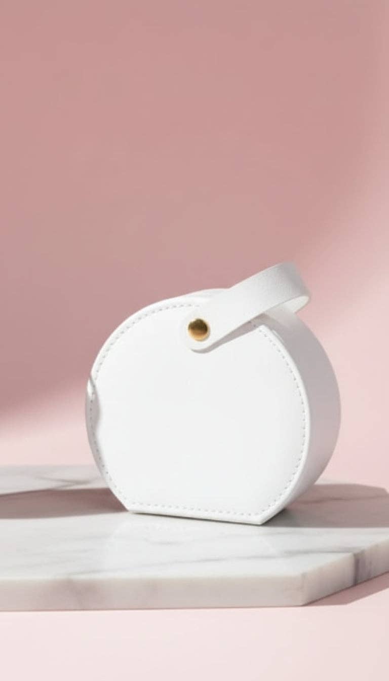 Mini Circular Travel Jewellery Case Compact Jewellery Storage Box: White