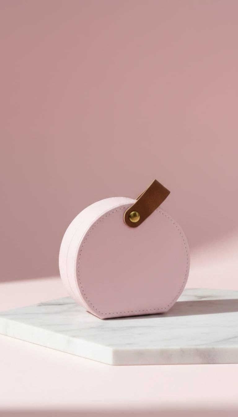 Mini Circular Travel Jewellery Case Compact Jewellery Storage Box: White