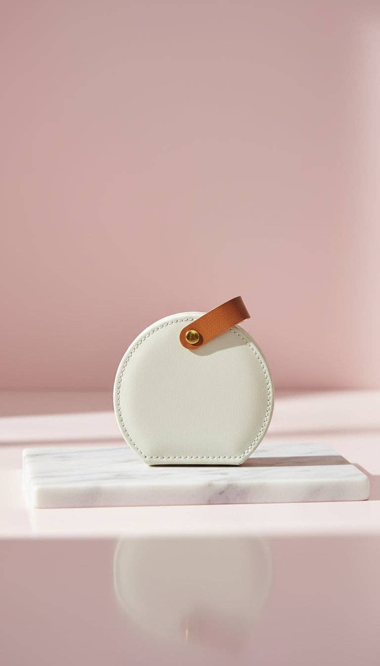 Mini Circular Travel Jewellery Case Compact Jewellery Storage Box: White