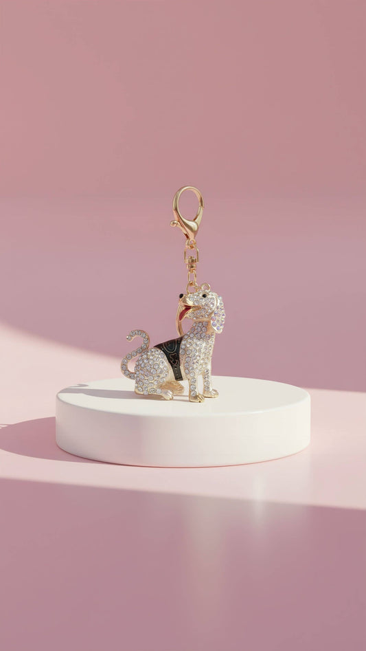 Dog In Coat Crystal Key Ring & Bag Charm: Black