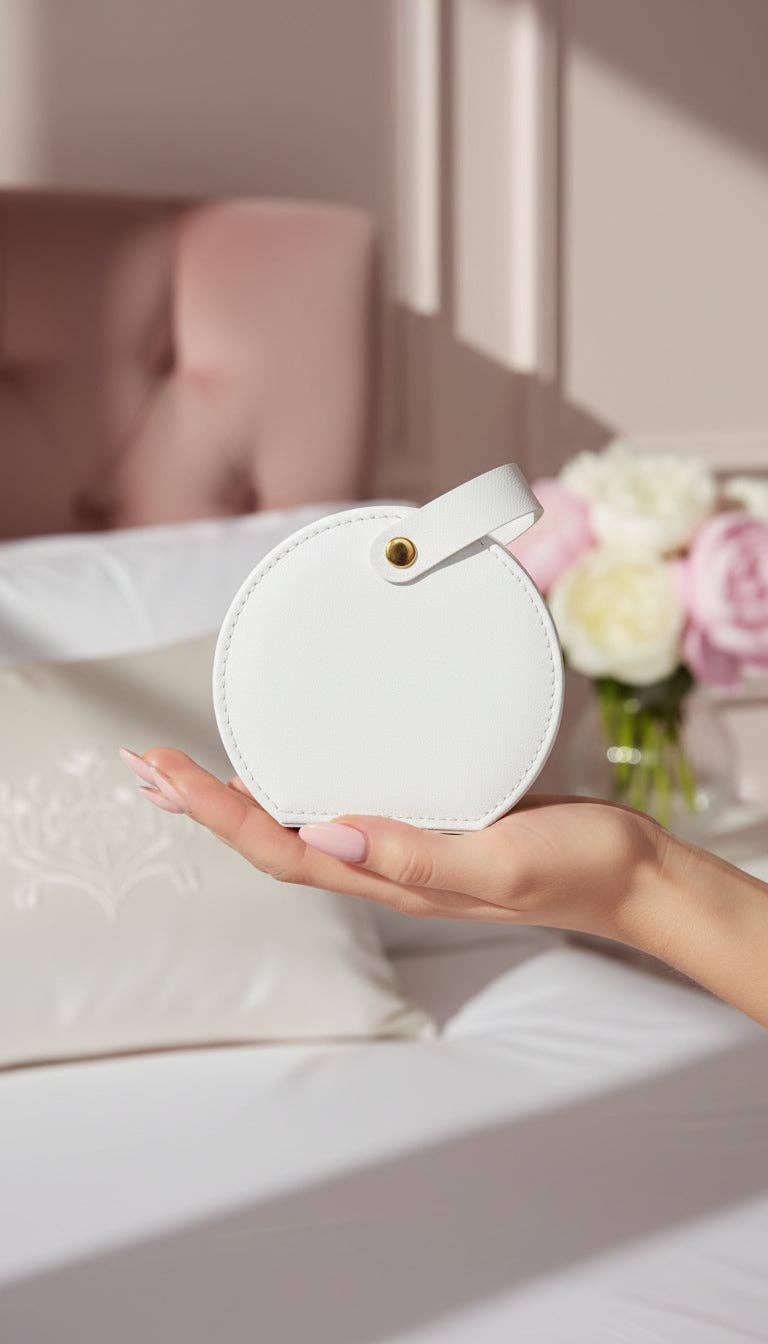 Mini Circular Travel Jewellery Case Compact Jewellery Storage Box: White