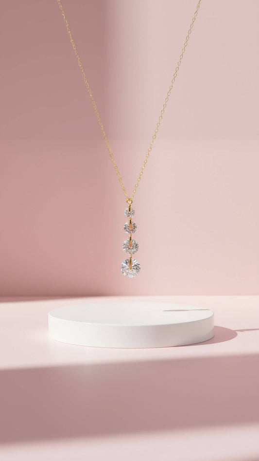 Layered Circular Gem Link Crystal Pendant Necklace: Gold
