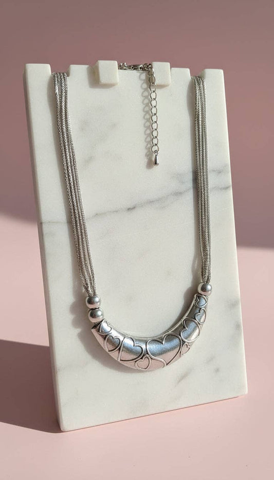 Embossed Silver Heart Necklace: Silver