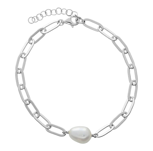 Sterling Silver Pearl Chain Bracelet