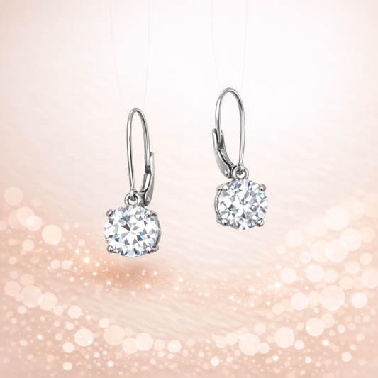 Gorgeous Sterling Silver & DiAmi Leverback Earrings In Box