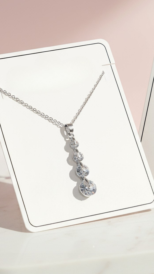 Tiered Round Cut Crystal Pendant Necklace: Silver